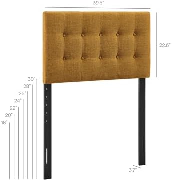 Modway Emily Twin Size Fabric Headboard in Copper - Linen-Like Upholstery with Button Tufting and 7 Adjustable Height Positions