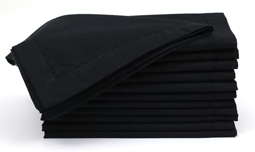 Lightnpro Hemstitched Cotton Napkins Set of 12, 18x18 Inch Black