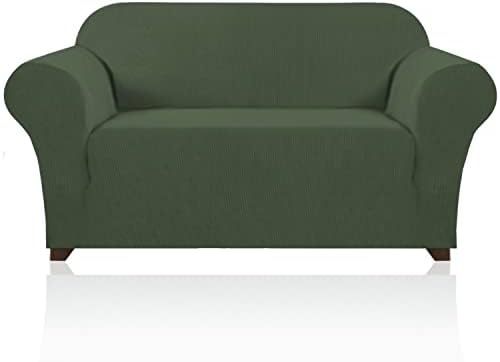 PrinceDeco Stretch Loveseat Sofa Cover Slipcover Couch Cover for 2 Cushion Sofa Washable Sofa Cover for Pets Friendly Furniture Protector Covers with Non Slip Bottom(Loveseat, Bronze Green)