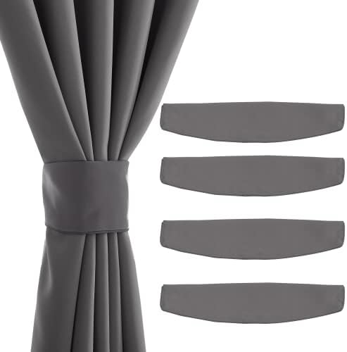 NICETOWN Strong Magnetic Curtain Tiebacks - Natural Decorative Curtain Ties Wide Straps Holdbacks for Modern Curtains (Grey, 18.5 X 4 Inches, Set of 4)