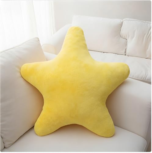 Star Shaped Throw Pillows Set of 2,Cute Plush Decorative Pillows with Fluffy Faux Rabbit Fur, Soft Star Cushion for Sofa Couch Bed Living Room Bedroom Home Decor (Yellow, 15.7")