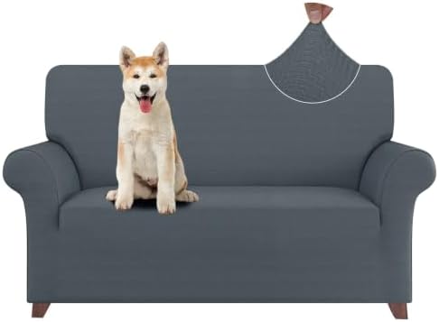 ZNSAYOTX Loveseat Covers High Stretchy Spandex Pet Friendly Sofa Slipcover 1 Piece Non Slip Couch Furniture Protection Covers (Dark Grey, Loveseat)