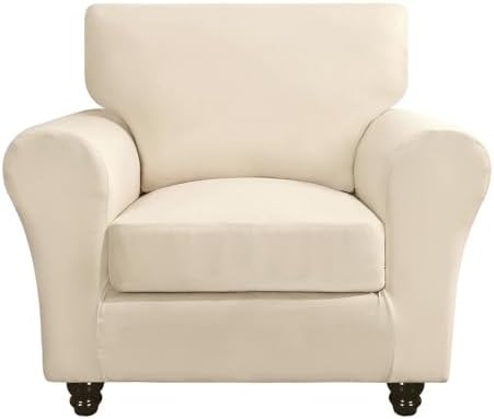 SearchI Stretch Sofa Cover Couch Covers, 2 Piece Armchair Slipcover with Separate Chair Cushion Cover, Washable Furniture Protector for Living Room(Armchair, Beige)