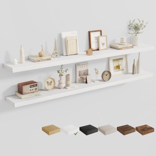 Dreamland 72 Inches Wall Mounted Wood Floating Shelves, White, 2 Pack