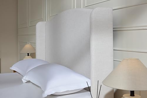 Queen 54" Tall Headboard Wingback Upholstered Platform Bed Frame Premium Textured Look for Bedroom Strong Wood Slats Support No Box Spring Needed Easy Assembly No Noise Ivory Canvas