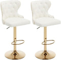 Set of 2 Adjustable Swivel Bar Stools,Faux Leather Upholstered Counter Height Chairs with Nailhead Trim, Gold Footrest, and High Back for Kitchen Island, Home Bar, Dining Room, Cafe,White