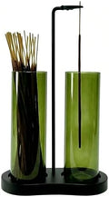 Green Glass Incense Holder, Colorful Incense Sticks Burner Holder with Storage,Hang Upside Down Incense Holder for Sticks with Glass Ash Catcher for Meditation Yoga Spa Room Decor (Green)