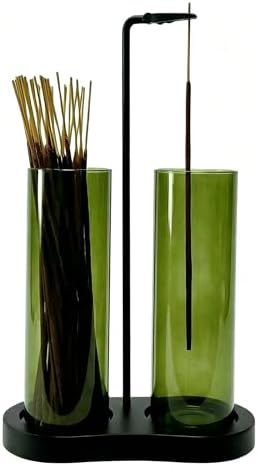 Green Glass Incense Holder, Colorful Incense Sticks Burner Holder with Storage,Hang Upside Down Incense Holder for Sticks with Glass Ash Catcher for Meditation Yoga Spa Room Decor (Green)