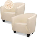 Barrel Chair Slipcovers, 2 Pack 1-Piece Stretch Beige Club Chair Covers with Arms, Round Soft Armchair Sofa Cover Removable Couch Furniture Protector for Bar Living Room Bedroom Hotel Counter