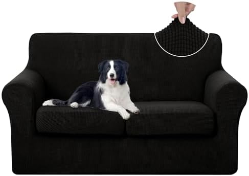 U-NICE HOME 3 Pieces Stretch Loveseat Couch Cover, Black