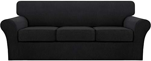 Turquoize 4 Piece Sofa Covers for 3 Cushion Couch Sofa Slipcover Soft Couch Cover for Dogs Washable Furniture Cover with 3 Individual Large Cushion Covers Feature Fabric (Large Sofa, Black)