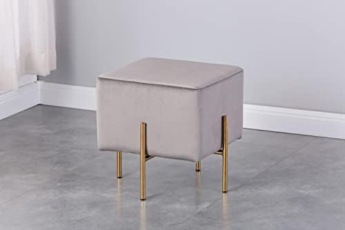 Kirpi Gray Velvet Foot Stool Set of 2, Modern Luxury Vanity Ottoman Stools with Gold Legs, Cube Accent Foot Rest for Living Room Bedroom Makeup Vanity (Gray)