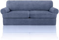 3 Pieces Sofa Covers fot T Cushion Loveseat Slipcover, Sofa Stretch Slip Covers for 2 Cushion Couch with 2 Individual T Shape Seat Covers (Blue Gray, 2 Cushion)