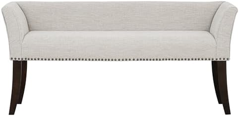 Madison Park Accent Bench for Living Room, Upholstered with Nailhead Trim, & Padded Seat Entryway Bench Small, End of Bed Bench with Back, 49.5" W x 19.25" D x 23" H, White Cream