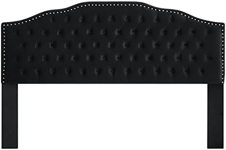 24KF Upholstered Button Tufted King Size Headboard with Nailhead Trim, Soft Velvet Fabric Headboard King/Cal King Size-Black