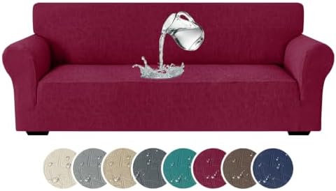 MAXIJIN Waterproof Couch Covers for Sofa (71"-91"), Stretch Sofa Cover Slipcovers with Non Slip Elastic Bottom, Dog Pet Friendly Furniture Protector Washable (Large, Wine Red)