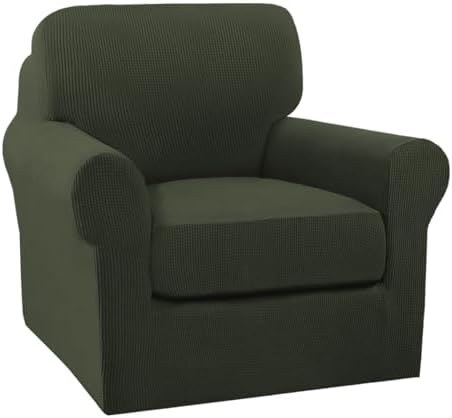 Turquoize 2 Piece Chair Covers Armchair Slipcovers for Living Room Small Armchair Chair Cover with Arms Washable Furniture Cover for Chairs Feature Thick Jacquard Fabric (Small Armchair, Olive)
