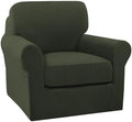 Turquoize 2 Piece Chair Covers Armchair Slipcovers for Living Room Small Armchair Chair Cover with Arms Washable Furniture Cover for Chairs Feature Thick Jacquard Fabric (Small Armchair, Olive)