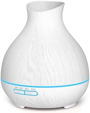 Aromatherapy Essential Oil Diffuser 550ml 12 Hours White Wood Grain Aroma Diffuser with Timer for Large Room, Home, Baby Bedroom, Waterless Auto Shut-Off, 7 Colors Lights Changing