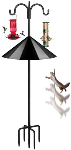 FEED GARDEN Heavy Duty Shepherds Hook Squirrel-Proof Bird Feeder Pole 92" Double Hooks 5-Prong Base & 19" Baffle for Outdoor Feeders & Plants