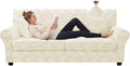 ZNSAYOTX 3 Piece Stretch Couch Covers (72"-90") New-Rectangle Texture, Thick Sofa Covers for 2 Cushion Couch Universal Sofa Slip Cover with Elastic Bottom & Buckle, Washable Protector Beige