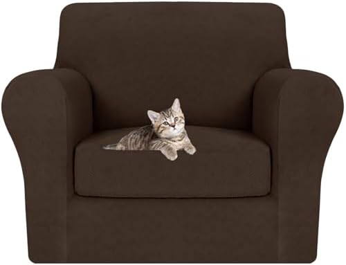 MAXIJIN 2 Piece Chair Covers Chair Slipcover with Arms, Sofa Chair Cover for Living Room Armchair Cover, Stretch Pet Dog Slip Cover for A Chair with 1 Cushion (31"-46", Coffee)