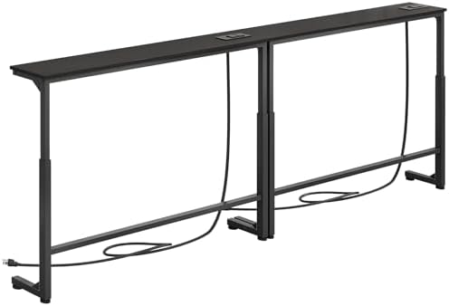 Kitstorack Narrow Sofa Table with Charging Station, 78.8" Behind Couch Table, Adjustable 24.4"-32.7" Height, Modular 2-piece Design for sectionals, entryways, Apartments, and Narrow Living Spaces