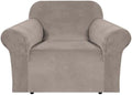 H.VERSAILTEX Stretch Velvet Armchair Cover Couch Covers 1 Cushion Chair Slipcover for Living Room Furniture Cover Crafted from Thick Comfy Rich Velour (Chair 31"-49", Taupe)