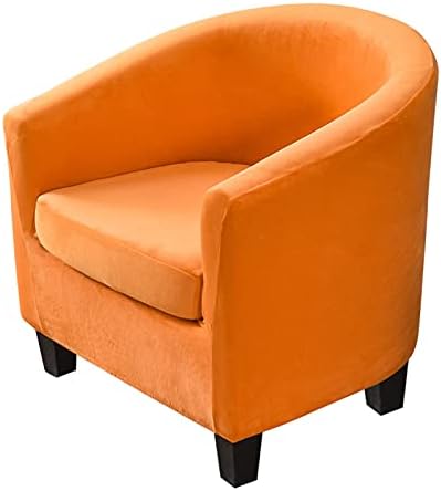 MIFXIN 2 Pieces Velvet Tub Chair Covers with Cushion Cover Stretch Soft Removable Tub Chair Slipcovers Armchair Sofa Couch Furniture Protector Cover for Living Room Club Bar Counter (Orange)