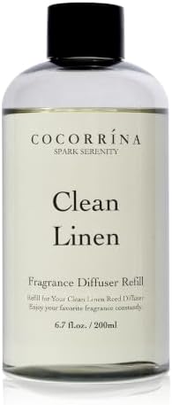 Cocorrína Clean Linen Scented Reed Diffuser Oil with 8 Sticks Fragrance for Bedroom, Bathroom, Oil Diffuser, Home Décor, 6.7 fl oz. (200 ml)