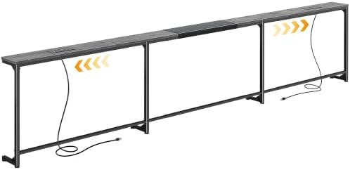Huuger 110.2-133.8'' Extendable Behind Couch Table with Outlets, Grey