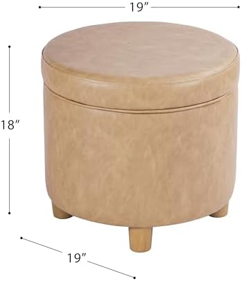 HomePop 19" Round Storage Ottoman - Sand Faux Leather