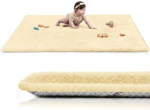 Baby Play Mat for Floor,1.3" Thick Elasti-Foam Large 59"×71" Playpen Mat,Non-Toxic Certified Water-Repellent Coral Velvet, Non-Slip Safe Crawling Mat for Tummy Time, Toddler & Infant(Vanilla)
