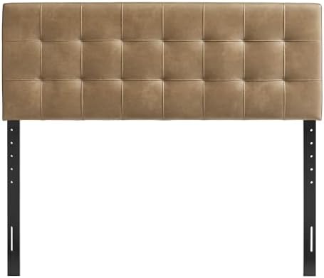 Modway Lily Faux Leather Queen Size Headboard with Biscuit Tufting in Toast - Vegan Leather Upholstery with Padded Design and 5 Height-Adjustable Mounts