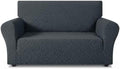 ZNSAYOTX 1 Piece Stretch Loveseat Covers for 2 Cushion Couch (55"-71"), New Plaid Couch Cover with Non-Slip Buckle for Dog Pets, Soft Cozy Washable Sofa Slipcover Form Fit Protector, Dark Grey