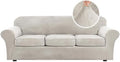 H.VERSAILTEX Velvet 4 Piece High Stretch Sofa Slipcover Cover Furniture Protector Form Fit Luxury Thick Velvet Extra Large Sofa Cover for 3 Cushion Couch Width Up to 105 Inch (XL Sofa, Oatmeal)