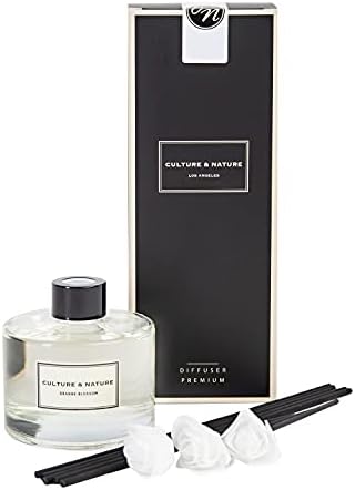 CULTURE & NATURE Reed Diffuser Set 6.7oz (200ml) Orange Blossom Scented Diffuser with Sticks Home Fragrance Reed Diffuser for Bathroom Shelf Decor