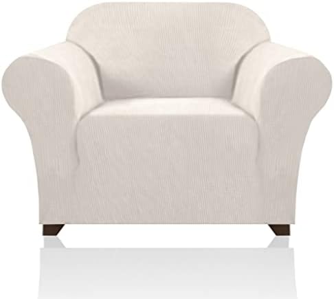PrinceDeco Stretch Chair Cover Chair Slipcovers with Arms 1-Piece Chair Sofa Slipcovers or Living Room Non Slip Armchair Cover Furniture Protector Dogs Pet Friendly(Armchair,Ivory)