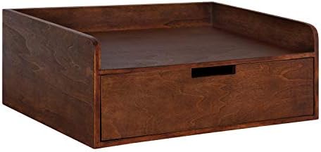 Kate and Laurel Kitt Modern Floating Wall Shelf Side Table with Drawer, 18" x 12" x 6.5", Walnut