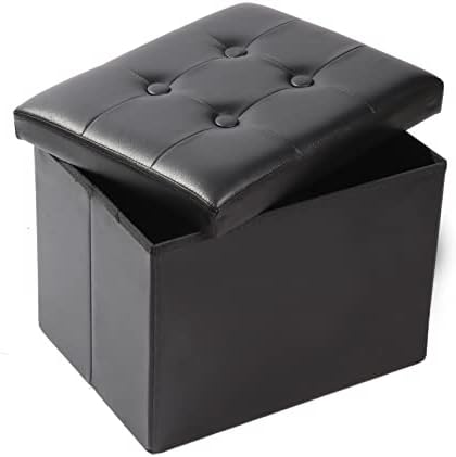 ALASDO Storage Ottoman Footrest Stool Small Ottoman with Storage Foldable Ottoman Leather Foot Rest Footstool Bench for Living Room 17x13x13inches Black