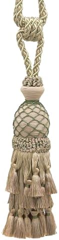 Lavish Large Curtain & Drapery, Hand Crafted Tassel Tiebacks, Tassel Length 11" (27.5cm), 34" Spread (86cm) (TBIL1) Beige Khaki Green #4567 (Khaki Green, Dark Beige, Khaki Beige) Sold Individually