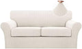 Turquoize 3 Piece Sofa Covers For 2 Cushion Couch Sofa Slipcover Soft Couch Cover For Dogs-Washable Sofa Furniture Covers With 2 Individual Cushion Covers, Feature Thick Fabric (2 Cushion Sofa, Ivory)