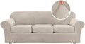 H.VERSAILTEX High Stretch Sofa Slipcover 4 Piece Cover Velvet Furniture Protector Form Fit Thick Velvet Extra Large Sofa Cover for 3 Cushion Couch Width Up to 97 Inch (Large Sofa, French Oak)