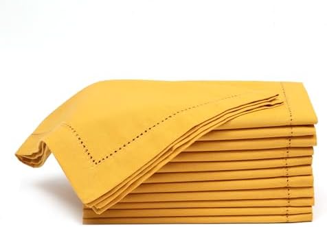 Lightnpro Hemstitched Cloth Dinner Napkins, 18x18 Inch, Mustard