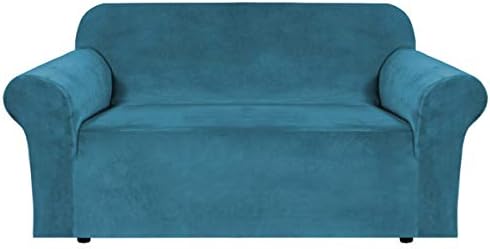 H.VERSAILTEX Stretch Velvet Loveseat Covers for 2 Cushion Couch Covers for Living Room Sofa Covers Slipcovers with Non Slip Straps Bottom, Ultra Thick Comfy Velour (Width 58"-72", Peacock Blue)