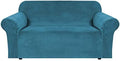 H.VERSAILTEX Stretch Velvet Loveseat Covers for 2 Cushion Couch Covers for Living Room Sofa Covers Slipcovers with Non Slip Straps Bottom, Ultra Thick Comfy Velour (Width 58"-72", Peacock Blue)