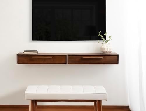 Kate and Laurel McCutcheon Mid-Century Floating Console Table for Entryway; 30 x 9 x 6; Walnut Brown; Decorative Transitional Floating Entryway Table for Use as Living Room Storage Wall Shelf
