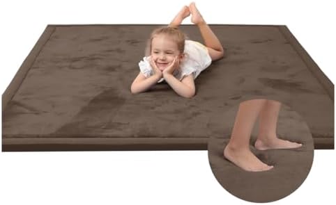 Huloo Sleep Baby Play Mat for Floor,1.3" Thick Elasti-Foam 50x50 Playpen Mat for Toddlers Infant Kids,Water-Repellent Soft Coral Velvet Tummy Time Mat,Non Slip Crawling Mat,Tatami Mat(Dark Brown)