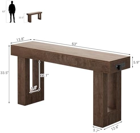 Unikito 63" Console Table with Sensor Light & AC Outlets with USB-C Ports