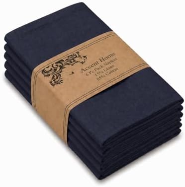 ACCENTHOME Navy Cotton Linen Napkin Set of 6 18x18 inch Dinner Napkins